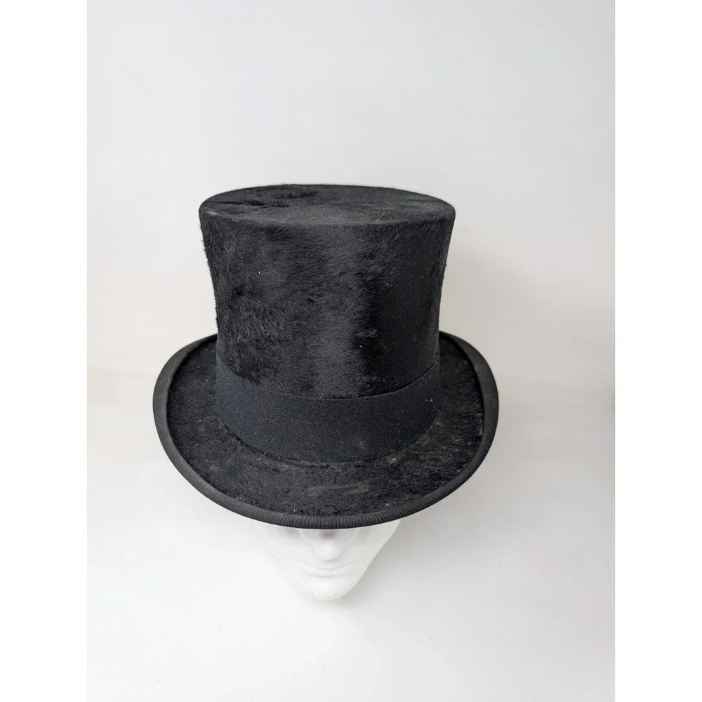 Antique Top Hat Size 7 Beaver Fur Felt Men's 1918 Black Vintage USA Made Worn